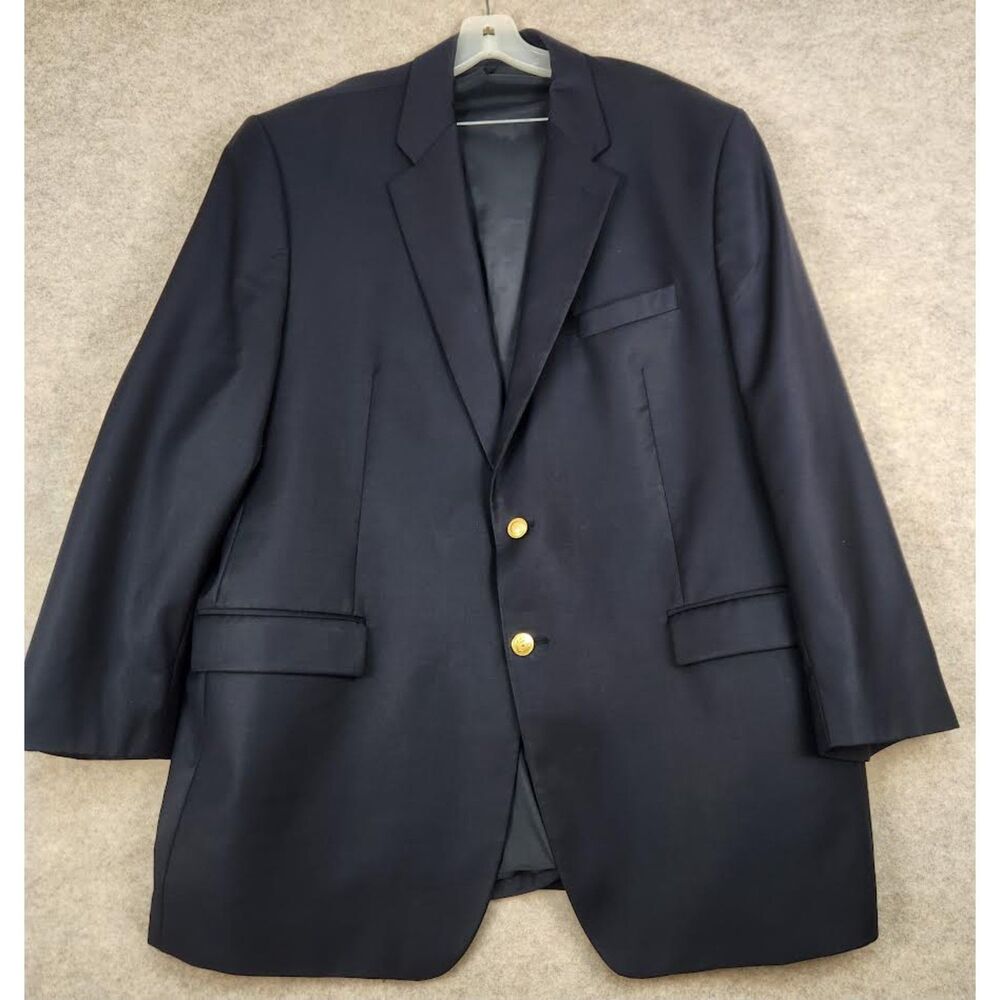 Lauren Ralph Lauren Navy Blue Wool Blazer Men's 48L Gold Buttons Coat Jacket
